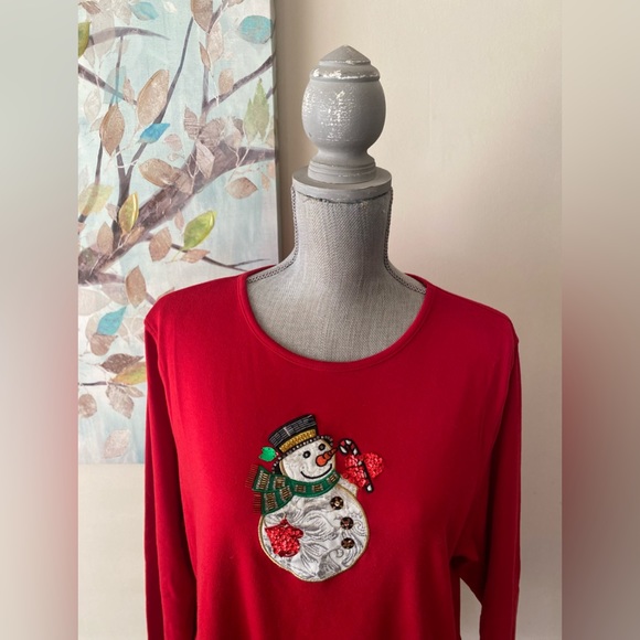 CHRISTMAS 🎄 DESIGNERS ORIGINALS ❤️RED❤️ SNOWMAN ☃️ HOLIDAY TOP SIZE 1X 🌟EUC🌟 - Picture 4 of 12